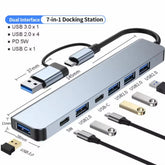 Huitich dual interface USB hub for laptop 7-in-1 docking station with USB 3.0 and USB-C ports